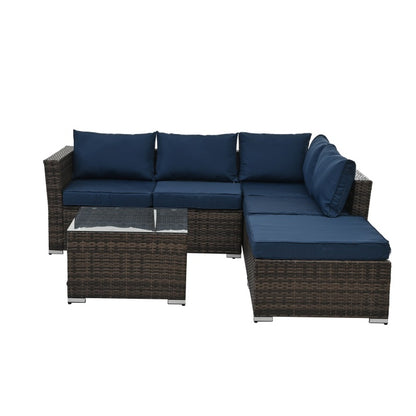 4 Set Wicker Furniture With Tempered Glass Coffee Table