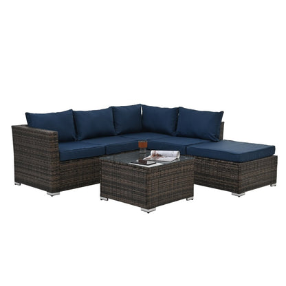 4 Set Wicker Furniture With Tempered Glass Coffee Table