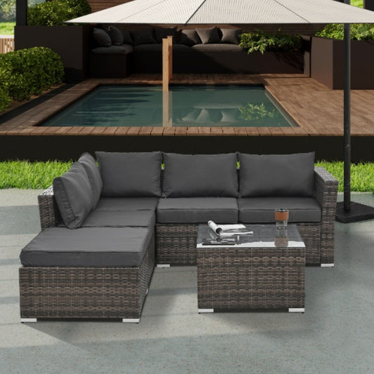 Outdoor Furniture 4 Set Wicker Furniture With Tempered Glass Coffee Table