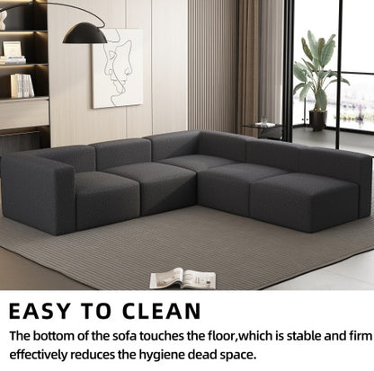 Modular Sectional Sofa Sleeper Couch, Chaise And Ottoman, Convertible U Shaped Modular Sofa Set. Compressed Sponge, Dark Grey