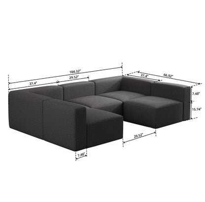 Modular Sectional Sofa Sleeper Couch, Chaise And Ottoman, Convertible U Shaped Modular Sofa Set. Compressed Sponge, Dark Grey