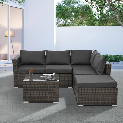 Outdoor Furniture 4 Set Wicker Furniture With Tempered Glass Coffee Table