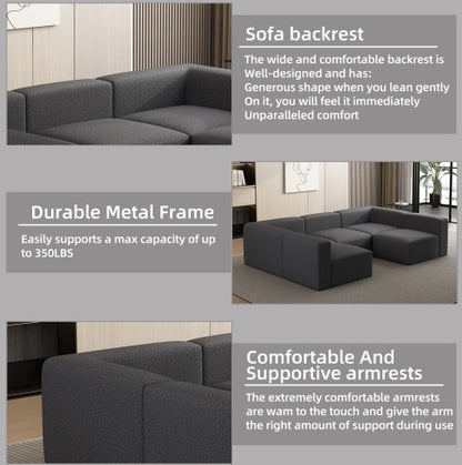 Modular Sectional Sofa Sleeper Couch, Chaise And Ottoman, Convertible U Shaped Modular Sofa Set. Compressed Sponge, Dark Grey