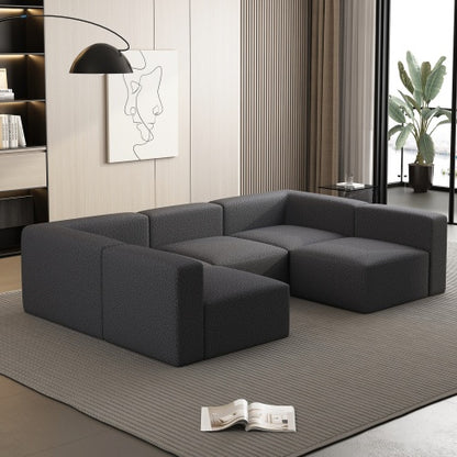 Modular Sectional Sofa Sleeper Couch, Chaise And Ottoman, Convertible U Shaped Modular Sofa Set. Compressed Sponge, Dark Grey