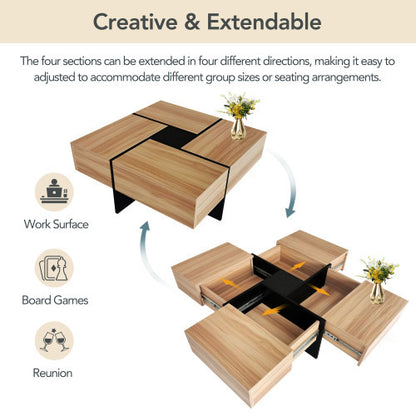 Unique Design Coffee Table With 4 Hidden Storage Compartments