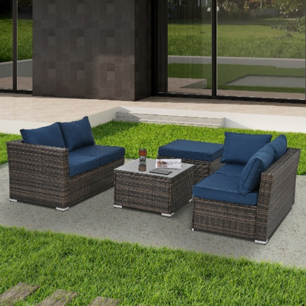 4 Set Wicker Furniture With Tempered Glass Coffee Table